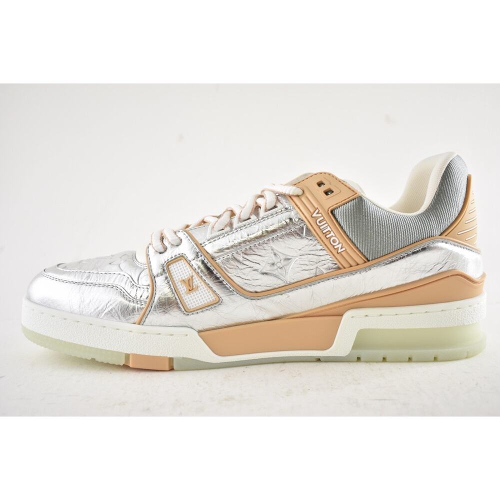 Louis Vuitton Metallic Silver Beige White Low Top Trainer Sneaker UK 9 US 10 11 - Picture 14 of 16